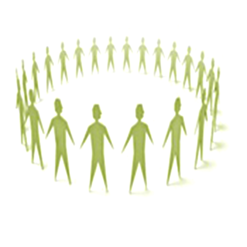 Illustration of a group of people holding hands and standing in a circle